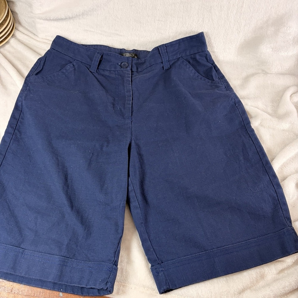 BM Casual Navy Blue Cuffed Bermuda Shorts Women's 14 dark academia casual chic